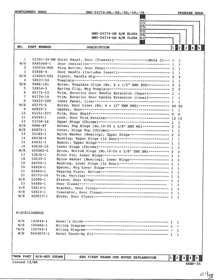 Freezer Door Page 2 Diagram and Parts List for 2477AB  Admiral Refrigerator