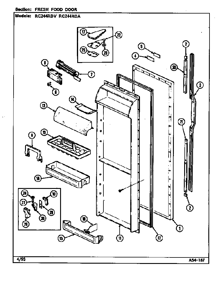 Fresh Food Door Diagram and Parts List for RC244RDA DS83B Magic Chef Refrigerator