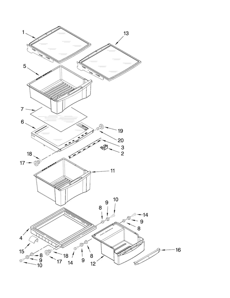 Refrigerator Shelf Parts Diagram and Parts List for MCD2358WEW01  Maytag Refrigerator