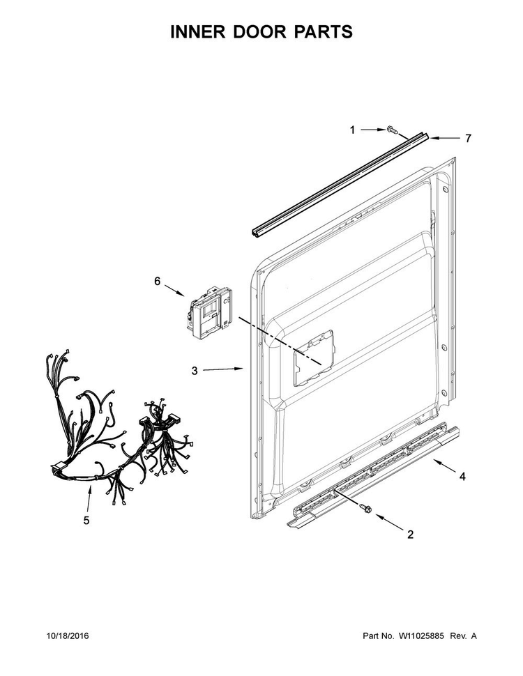 Inner Door Parts Diagram and Parts List for ADB1700ADB3  Amana Dishwasher