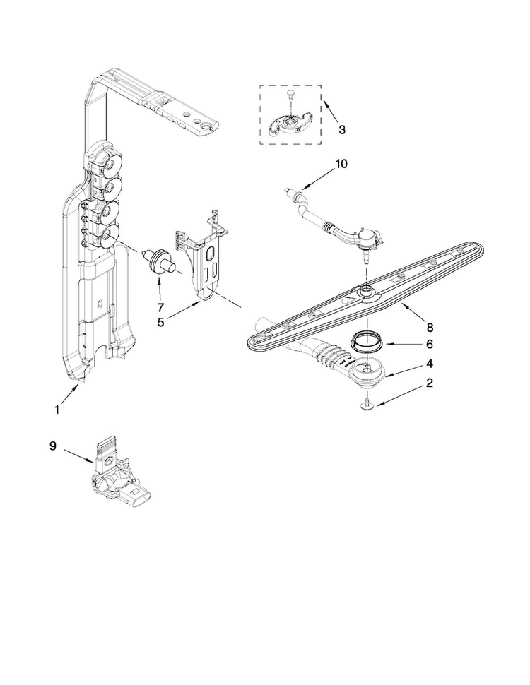 Upper Wash And Rinse Parts Diagram and Parts List for MDB8959AWB5  Maytag Dishwasher
