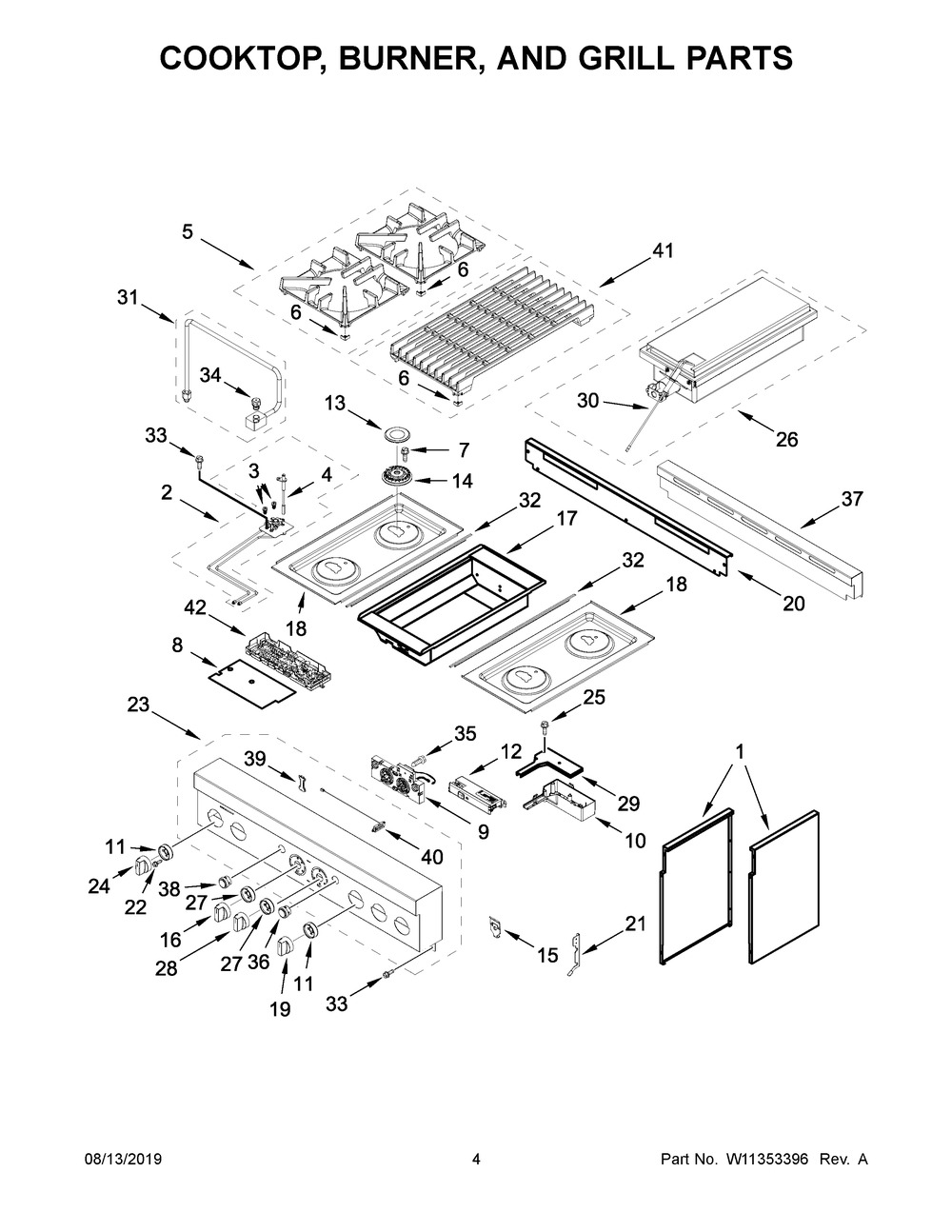 Cooktop, Burner, And Grill Parts Diagram and Parts List for JGRP636HL00  Maytag Range