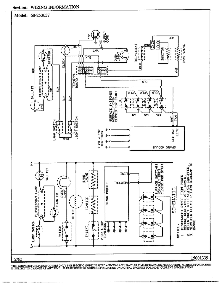 Wiring Information Diagram and Parts List for 68-253657  Magic Chef Range