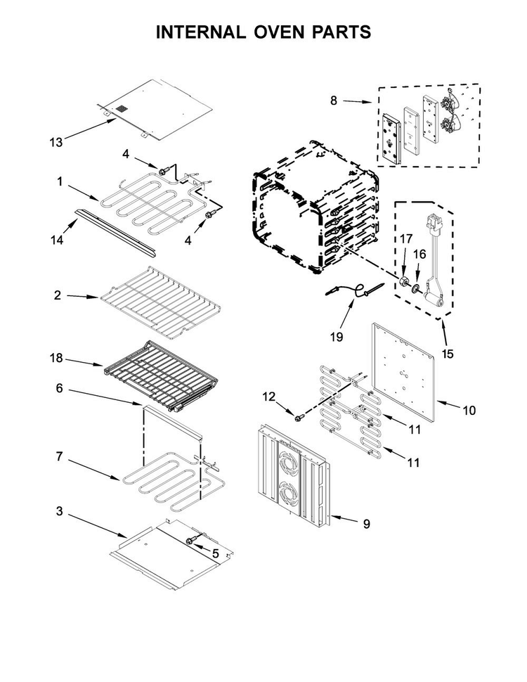 Internal Oven Parts Diagram and Parts List for JJW3430DP02  Jenn-Air Wall Oven