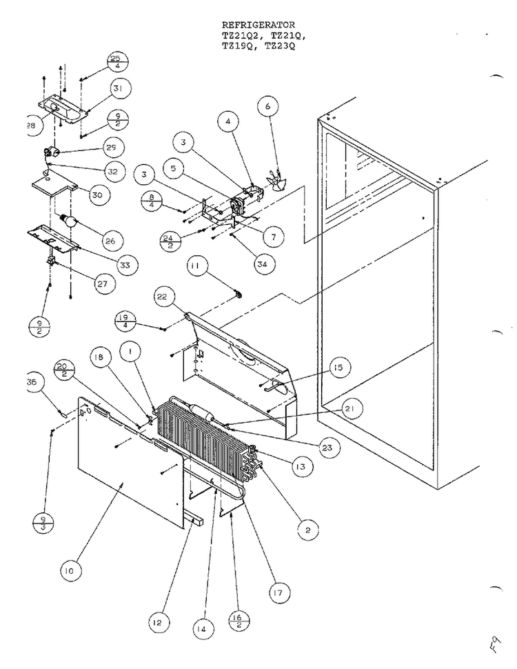 Evaporator Area Diagram and Parts List for TZ21Q  Amana Refrigerator