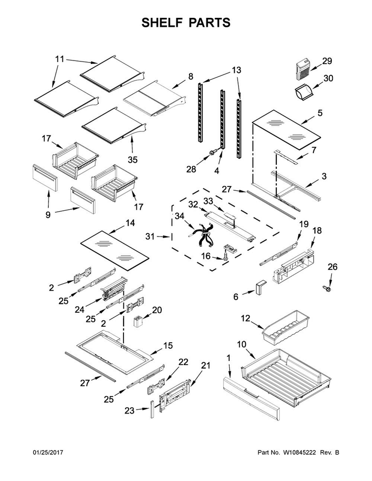 Shelf Parts Diagram and Parts List for MFT2778EEZ01  Maytag Refrigerator
