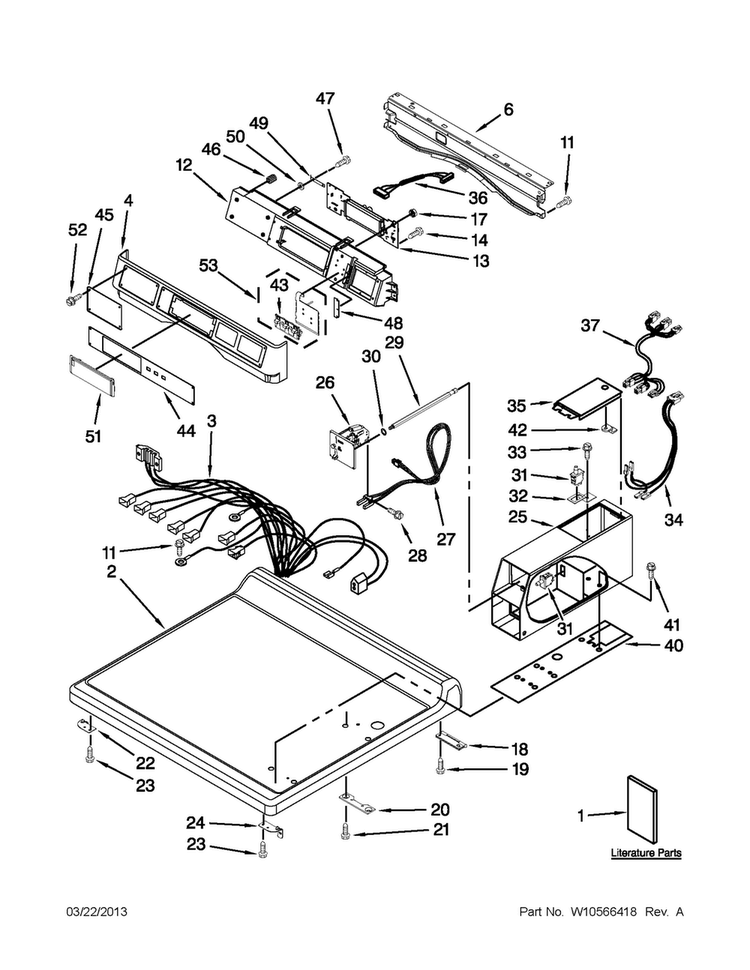 Top And Console Parts Diagram and Parts List for MDE25PDAYW1  Maytag Dryer