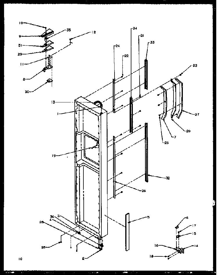 Freezer Door Hinge And Trim Parts Diagram and Parts List for SXD22NW-P1162405WW  Amana Refrigerator