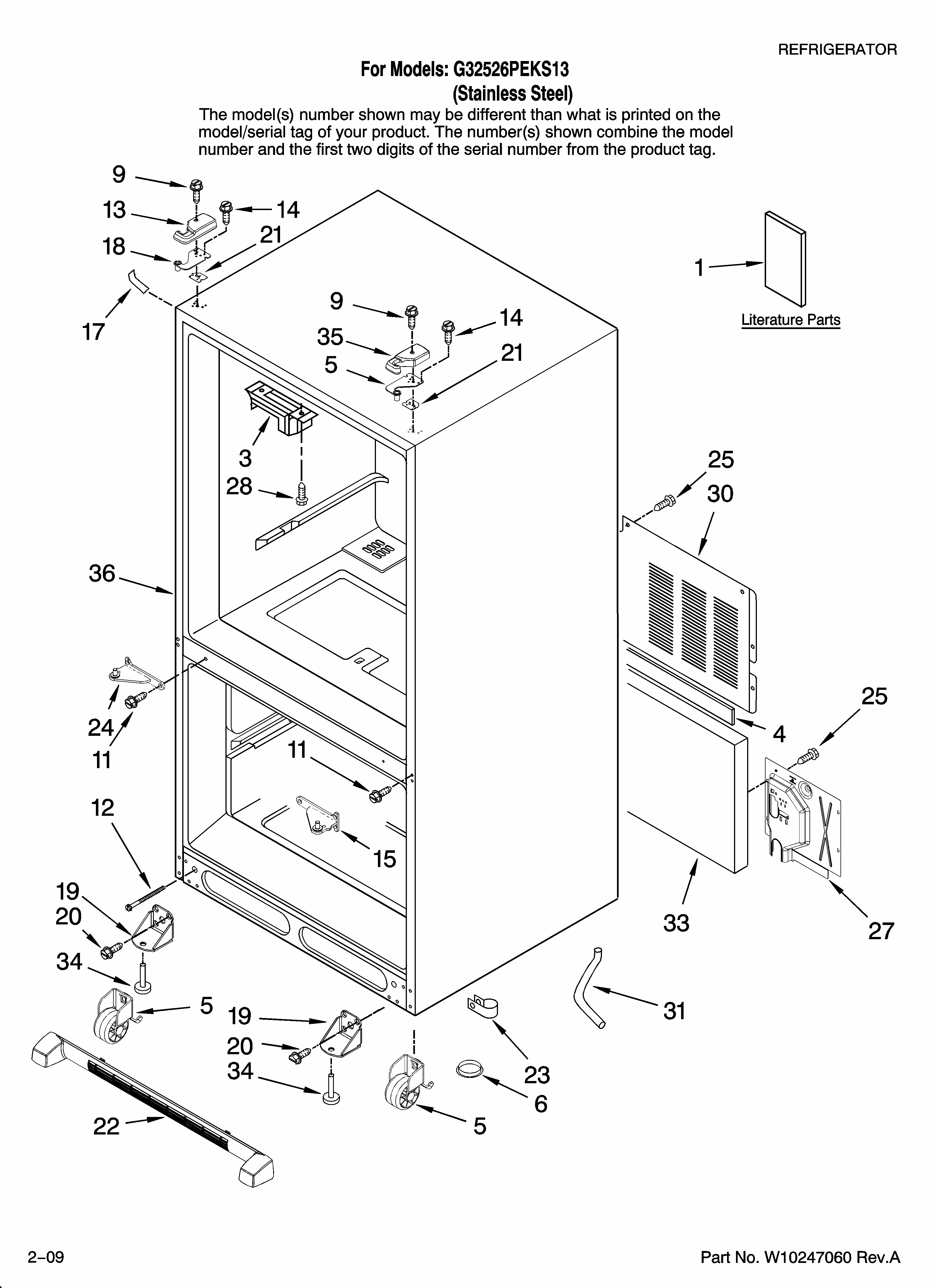 Cabinet Parts Diagram and Parts List for G32526PEKS13  Maytag Refrigerator