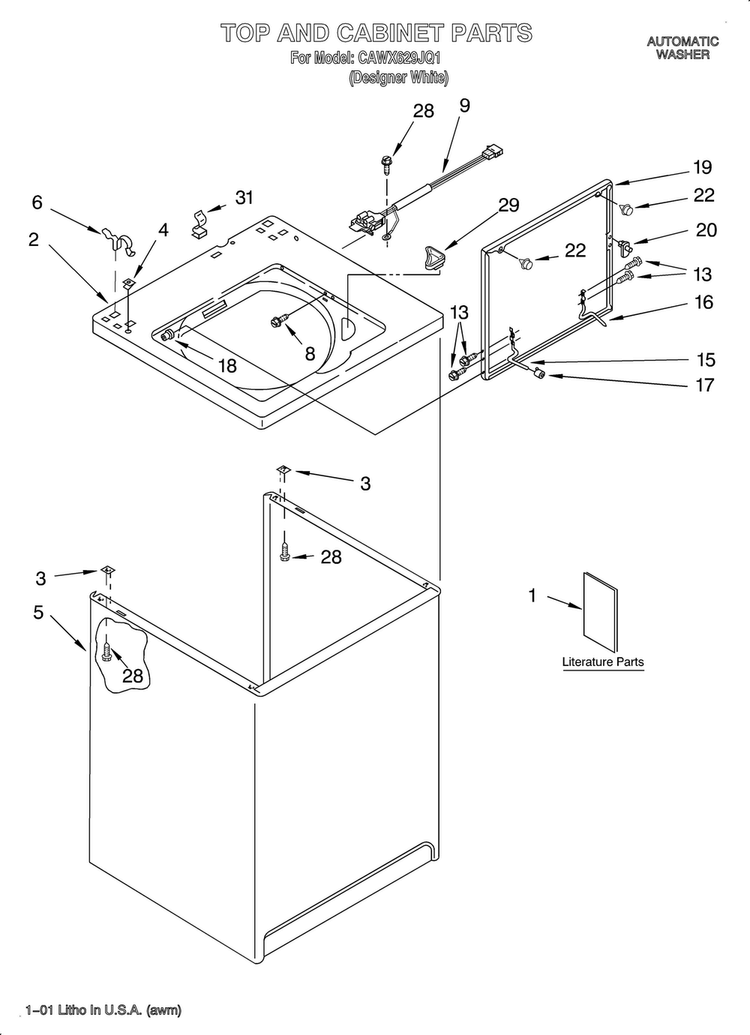 Top And Cabinet/literature Diagram and Parts List for CAWX629JQ1  Crosley Washer