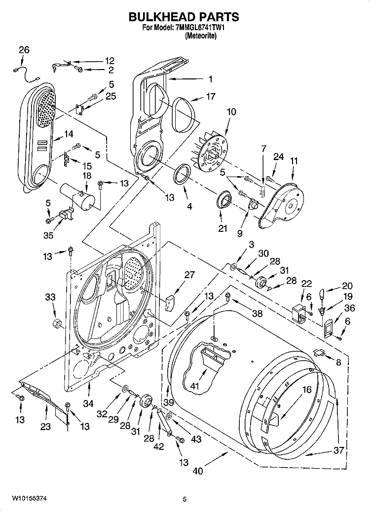 BULKHEAD PARTS Diagram and Parts List for 7MMGL6741TW1  Maytag Dryer