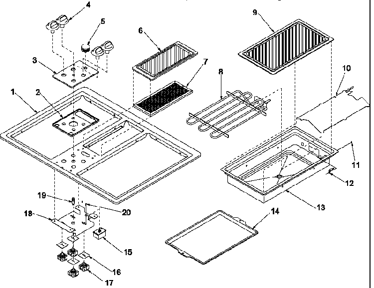 Main Top Diagram and Parts List for AKED3060E-P1131757NE  Amana Cooktop