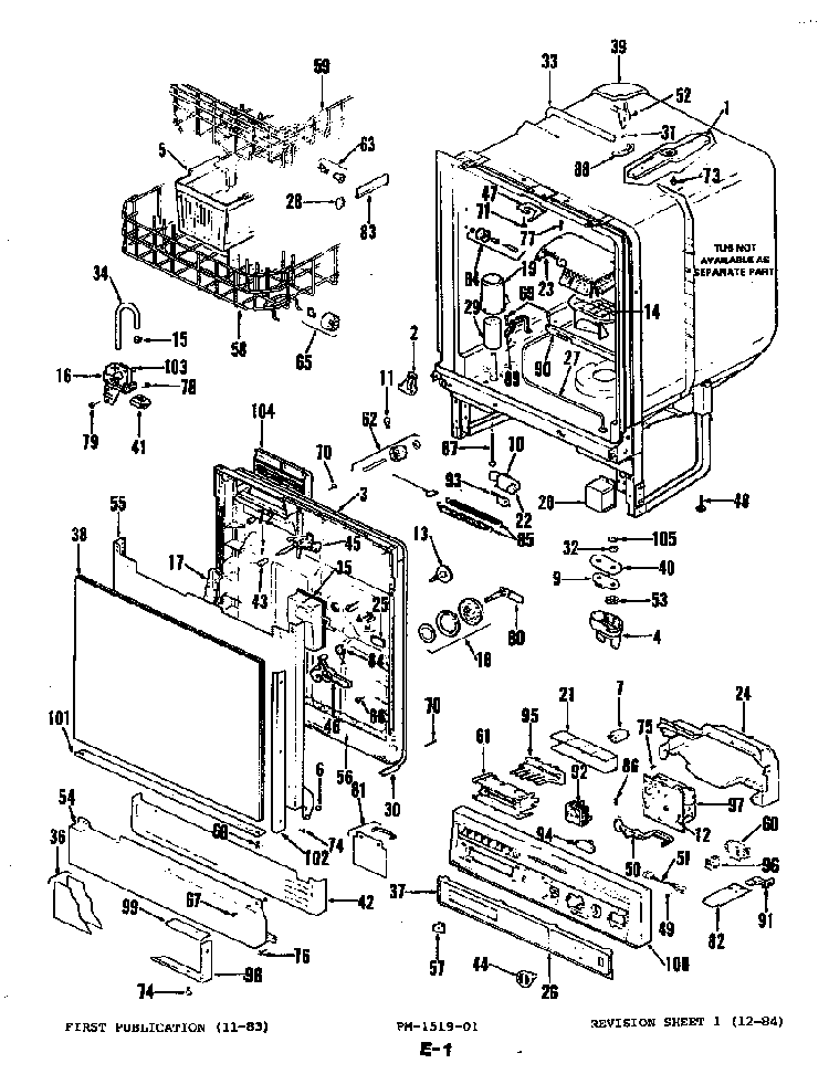 Control Panel, Door, Rack, Det.cup & Tub Diagram and Parts List for DU80A-02  Magic Chef Dishwasher