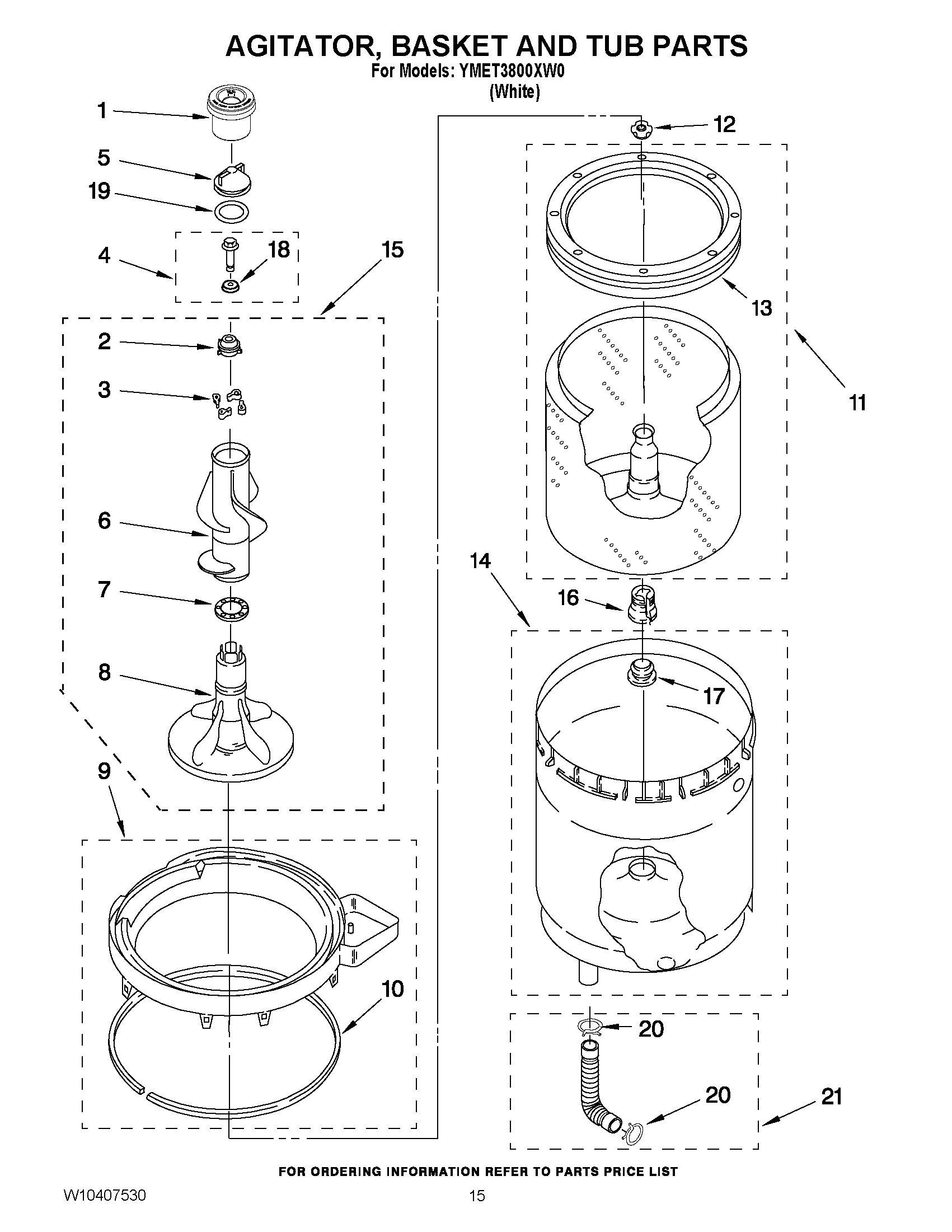 10 - AGITATOR, BASKET AND TUB PARTS Diagram and Parts List for YMET3800XW0  Maytag Washer Dryer Combo