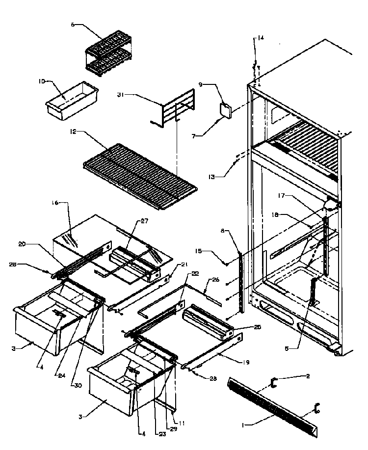Cabinet Shelving Diagram and Parts List for TC18A3L-P1181812WL  Amana Refrigerator