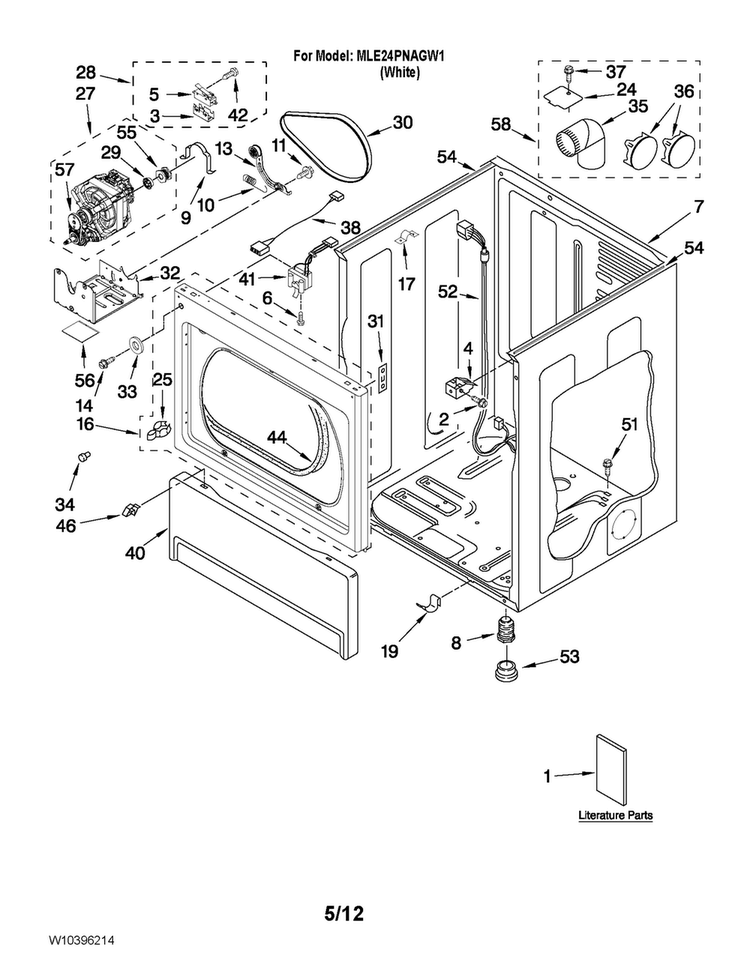 Lower Cabinet And Front Panel Parts Diagram and Parts List for MLE24PNAGW1  Maytag Dryer