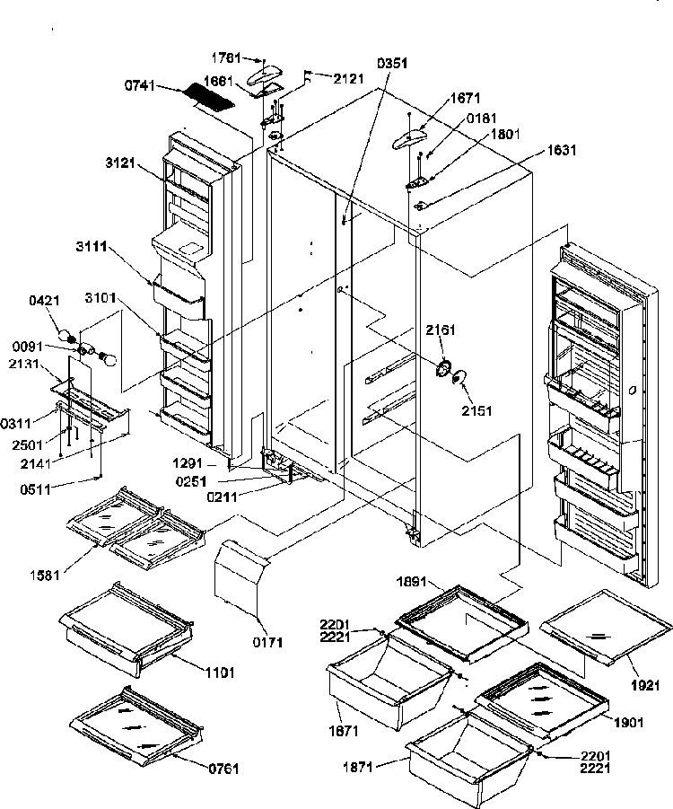 Refrigerator/freezer Shelves, Lights, And Hinges Diagram and Parts List for SRD25TPSE-P1190310WE  Amana Refrigerator