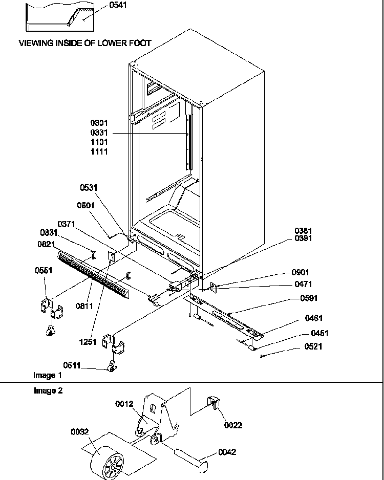 Ladders, Lower Cabinet And Rollers Diagram and Parts List for TGI21VW-P1310901WW  Amana Refrigerator