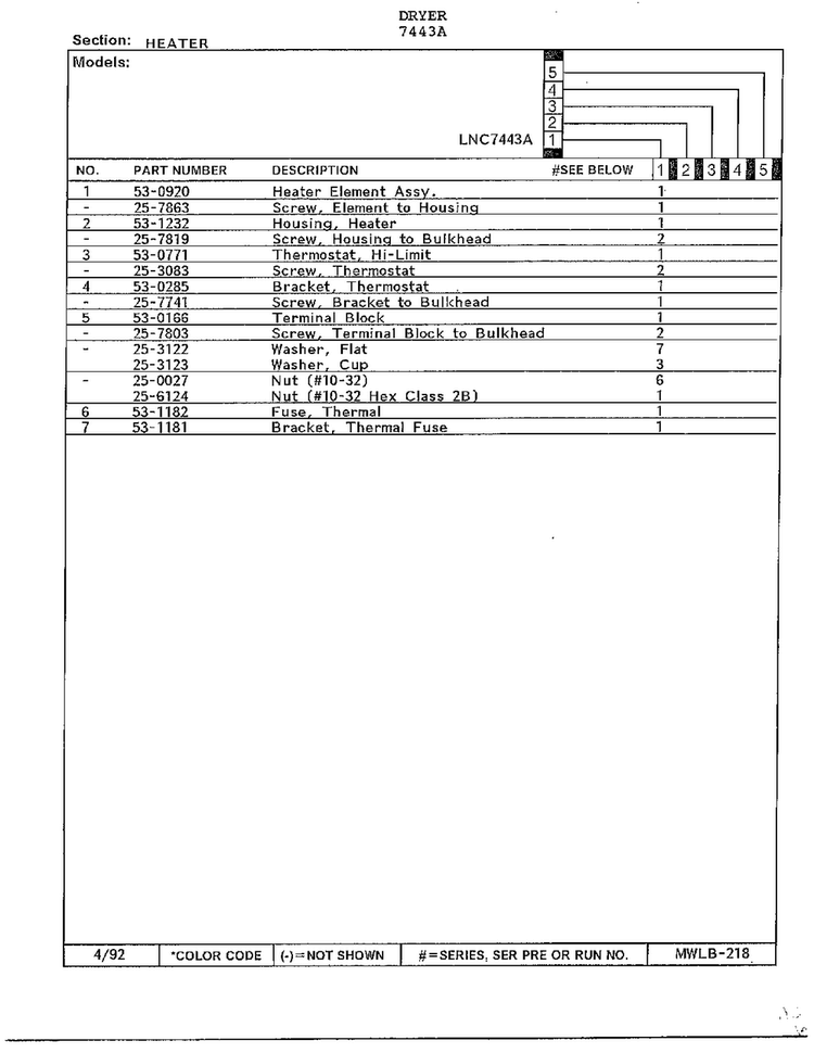 Heater Page 2 Diagram and Parts List for 7443A  Norge Dryer