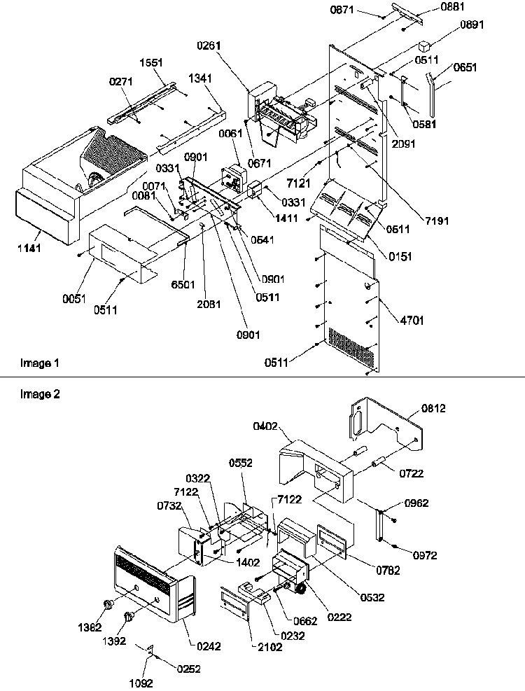 Ice Maker/control Assemblies Diagram and Parts List for SBDT520SW-P1185103WW  Amana Refrigerator