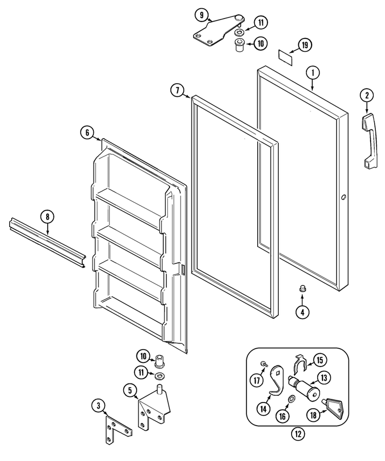 Door Diagram and Parts List for GFU2046GRW  Maytag Freezer