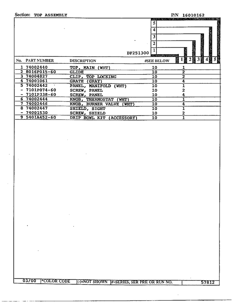 Top Assembly Page 2 Diagram and Parts List for DF251300  Magic Chef Range