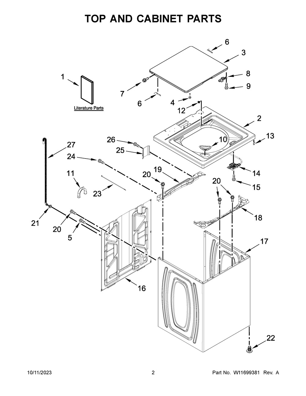 Top And Cabinet Parts Diagram and Parts List for ATW4519PW0  Admiral Washer