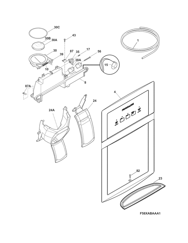 Ice & Water Dispenser Diagram and Parts List for CRSH268MW7  Crosley Refrigerator