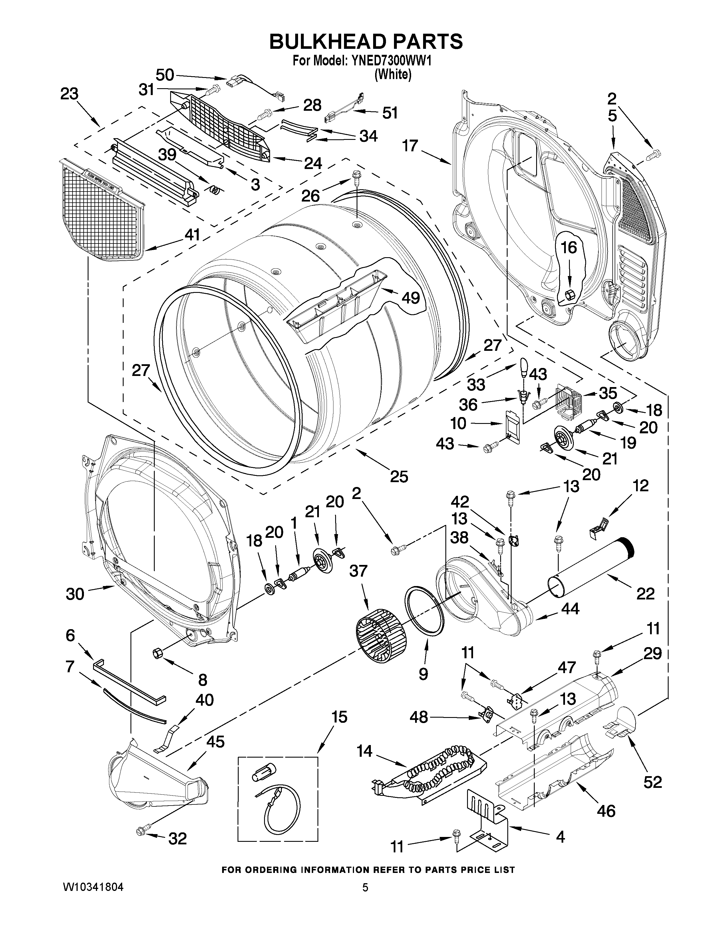 03 - BULKHEAD PARTS Diagram and Parts List for YNED7300WW1  Maytag Dryer