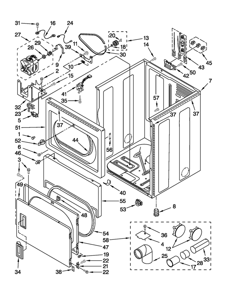 Cabinet Parts Diagram and Parts List for 3RMED4905TW2  Maytag Dryer