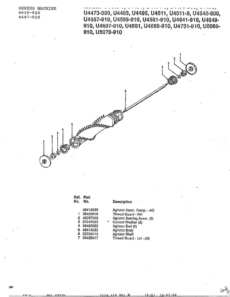 Agitator Diagram and Parts List for U4697-910  Hoover Upright Vacuum
