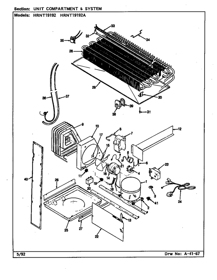 Unit Compartment & System Diagram and Parts List for HRNT19192 CF52A Maytag Refrigerator