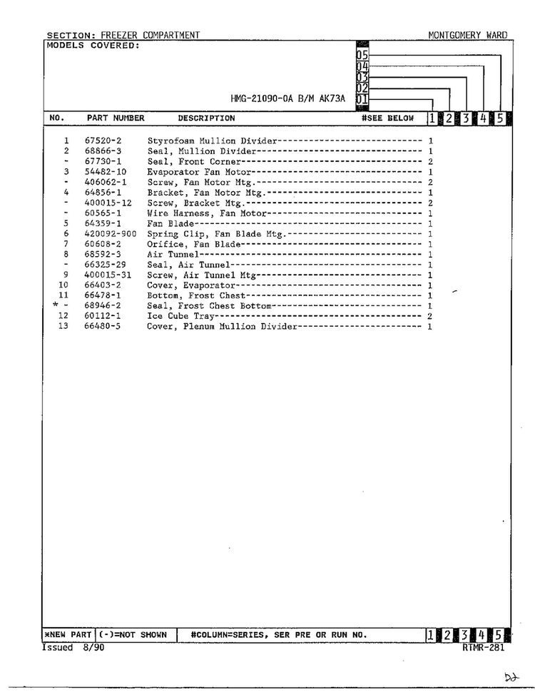 Freezer Compartment Page 2 Diagram and Parts List for 21090-0A  Admiral Refrigerator