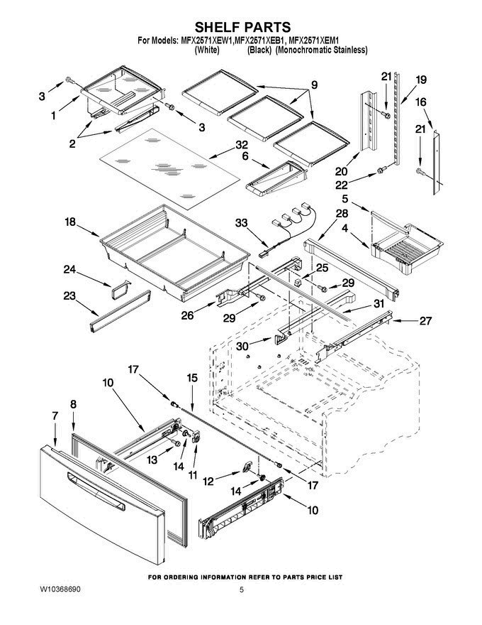 03 - Shelf Parts Diagram and Parts List for MFX2571XEB1Q  Maytag Refrigerator