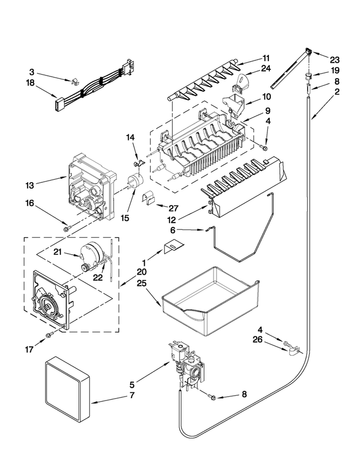 Icemaker Parts Diagram and Parts List for MBF1953YEW3  Maytag Refrigerator