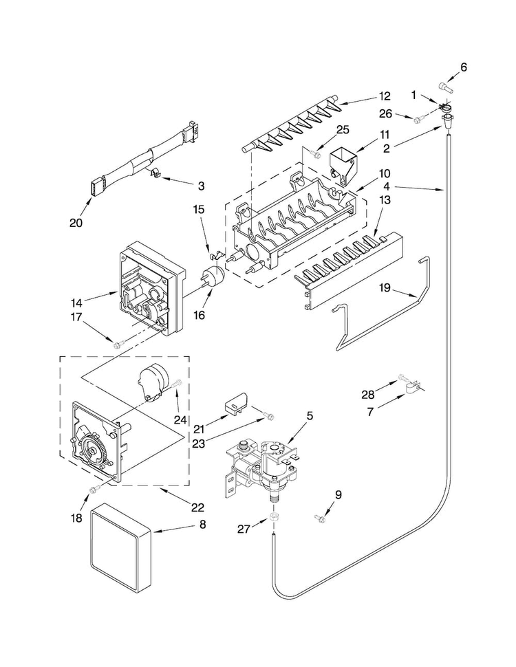 Icemaker Parts Diagram and Parts List for A8RXNGMWS01  Amana Refrigerator
