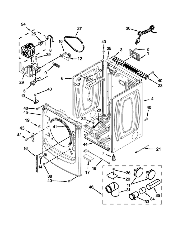 Cabinet Parts Diagram and Parts List for MGD9000YG2  Maytag Dryer