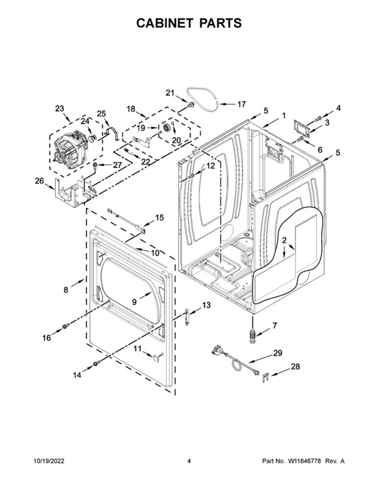 Cabinet Parts Diagram and Parts List for YMED6230HW3  Maytag Dryer