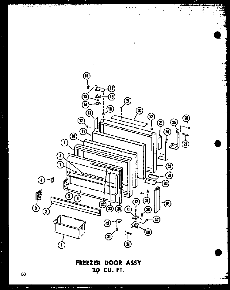 Freezer Door Assy 20 Cu. Ft. Diagram and Parts List for T16J-P60178-1W  Amana Refrigerator