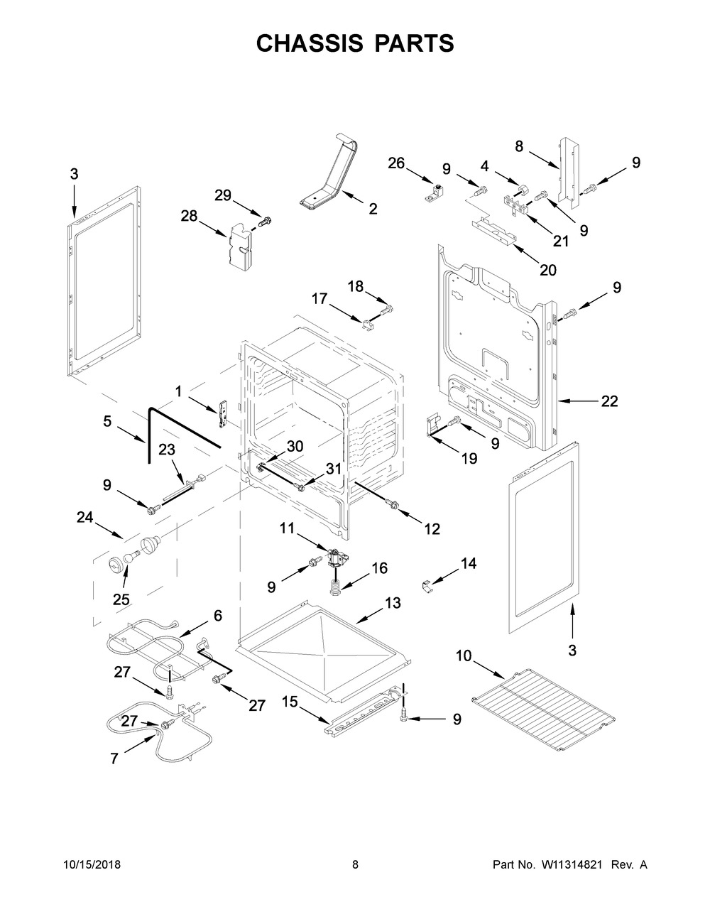 Chassis Parts Diagram and Parts List for AER6303MFB2  Maytag Range
