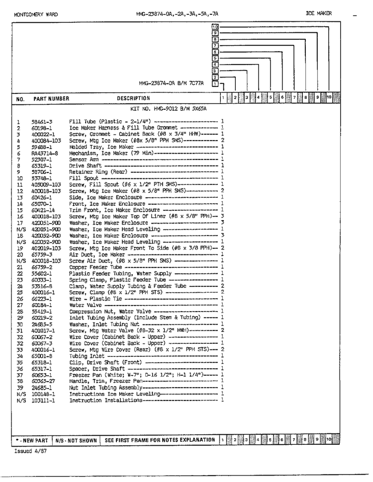 Ice Maker Assembly Page 2 Diagram and Parts List for 23874A  Admiral Refrigerator