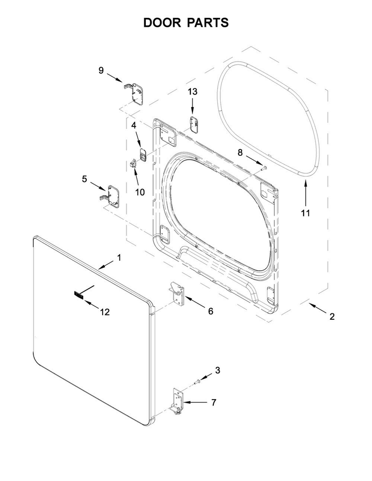 Door Parts Diagram and Parts List for MEDB835DC3  Maytag Dryer