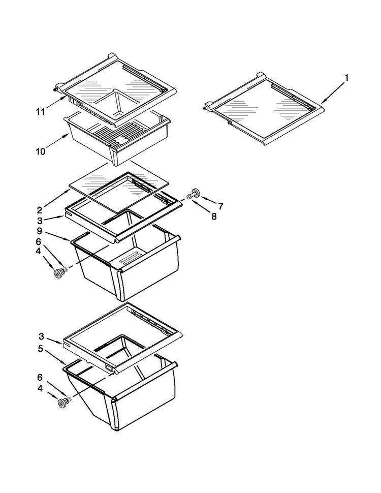 Refrigerator Shelf Parts Diagram and Parts List for MSF25D4XAB00  Maytag Refrigerator