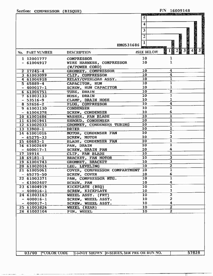 Compressor Page 4 Diagram and Parts List for HMG531680  Admiral Refrigerator