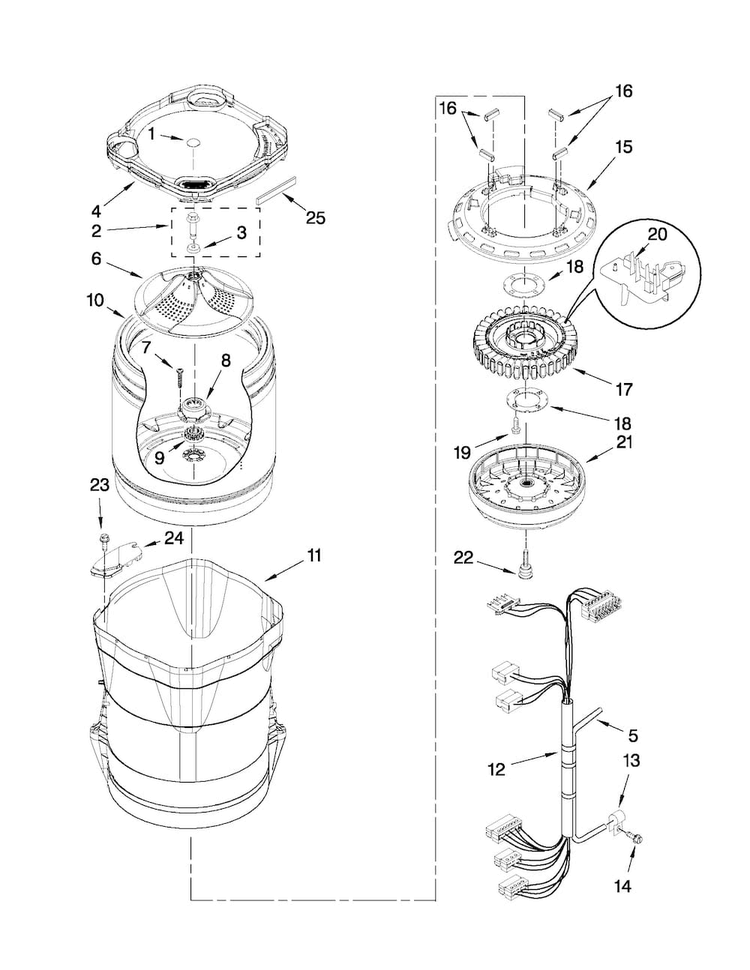 Motor, Basket And Tub Parts Diagram and Parts List for MVWB750WQ2  Maytag Washer