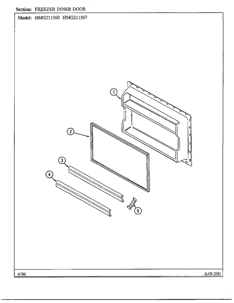 Freezer Inner Door Diagram and Parts List for HMG-211560  Admiral Refrigerator