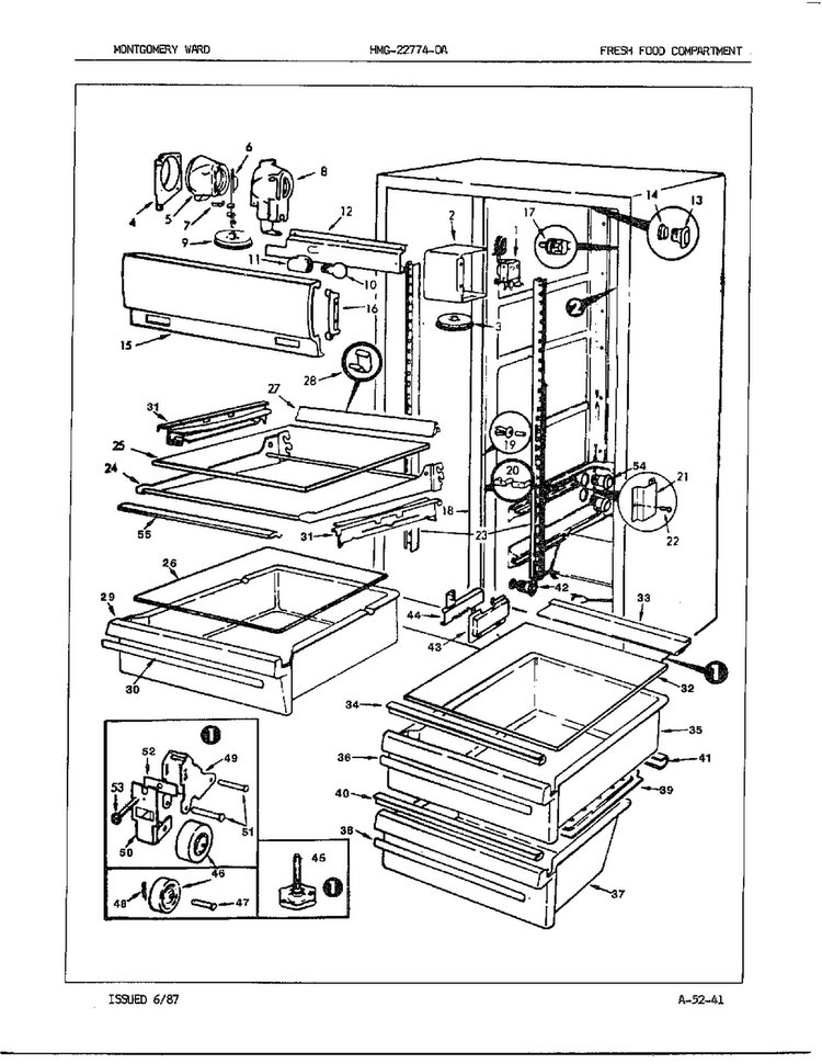 Fresh Food Compartment Diagram and Parts List for 22774A  Admiral Refrigerator