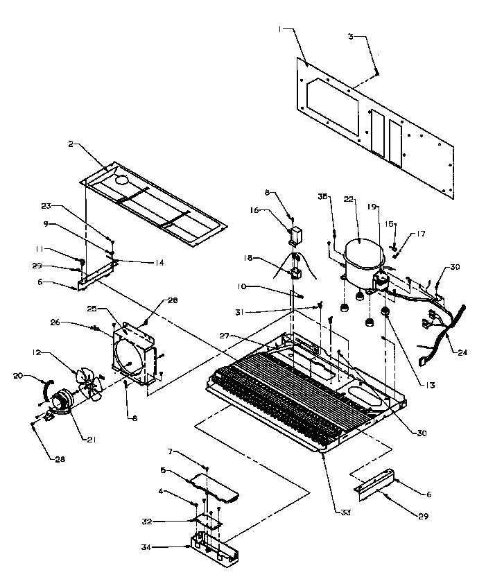 Machine Compartment Diagram and Parts List for SSD25N5L-P1178903WL  Amana Refrigerator