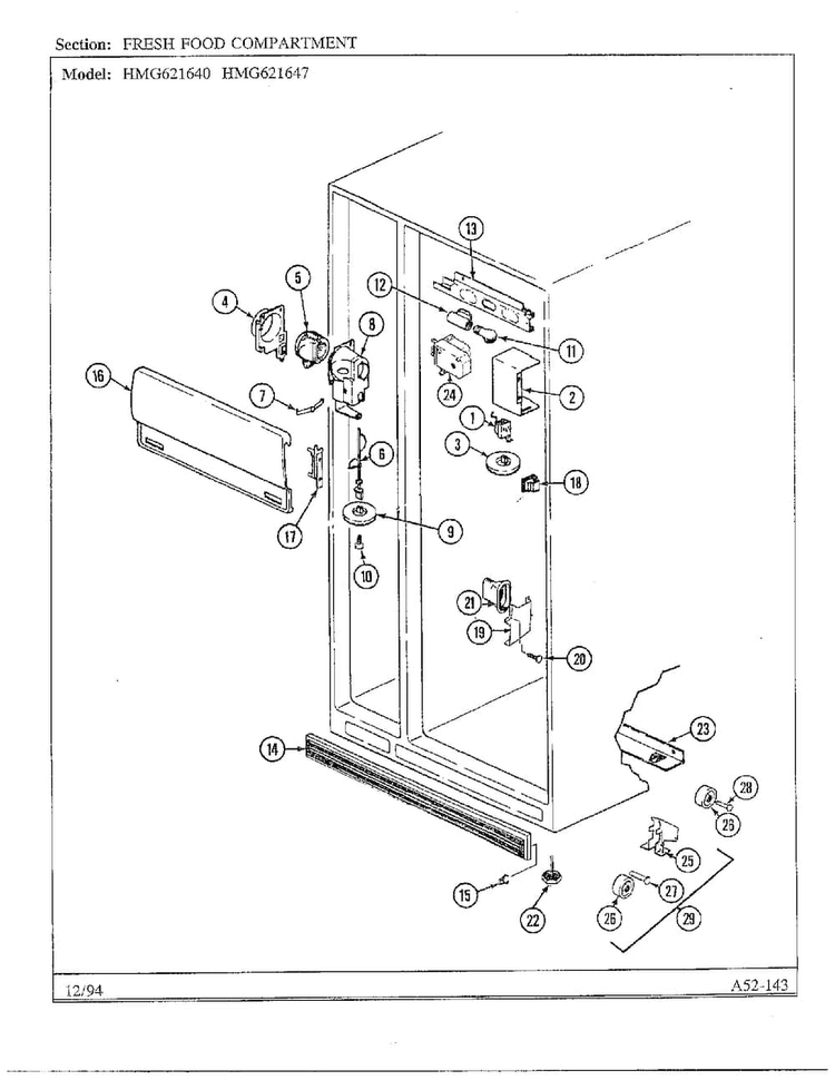 Fresh Food Compartment Diagram and Parts List for 621640  Admiral Refrigerator