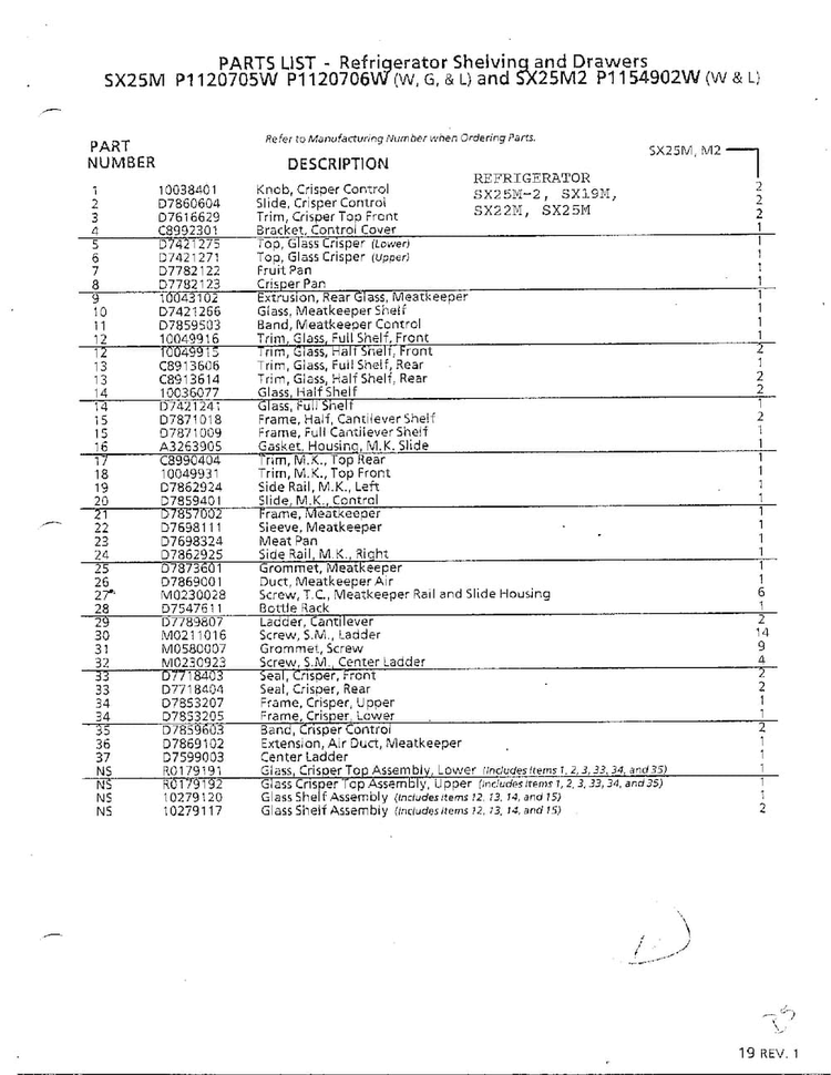 Refrigerator Shelving And Drawers Page 6 Diagram and Parts List for SX22M  Amana Refrigerator